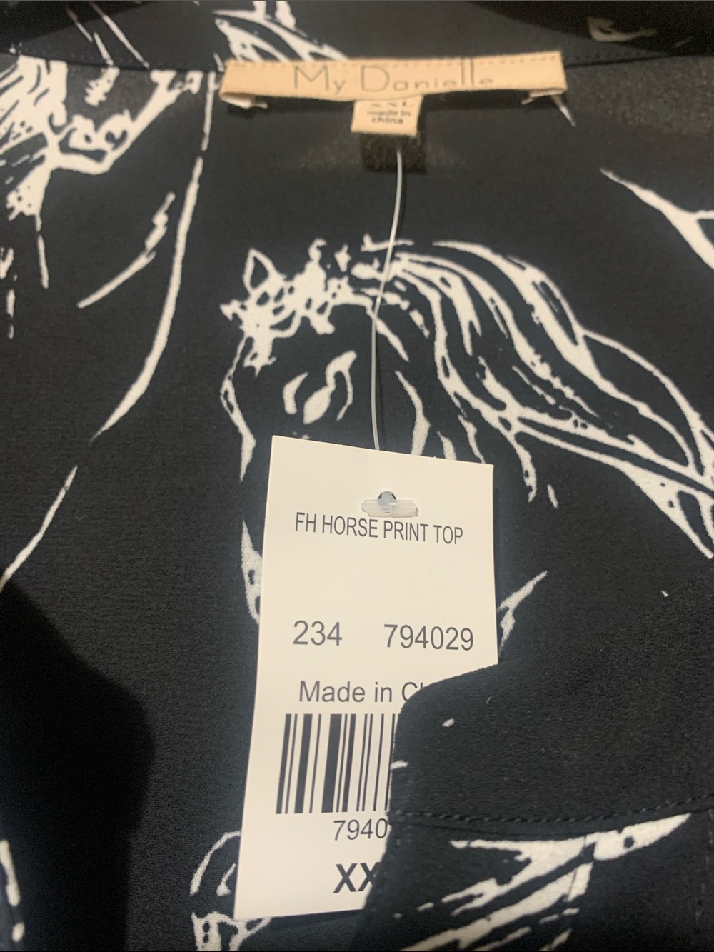 28. My Danielle XXL Black Horse-Print Peasant Tunic White Equestrian Motif NWT - Picture 4 of 4